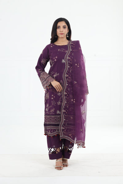 Raven Plum - Farasha Bahaar Embroidered Lawn Stitched