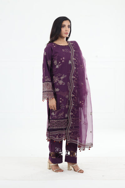 Raven Plum - Farasha Bahaar Embroidered Lawn Stitched