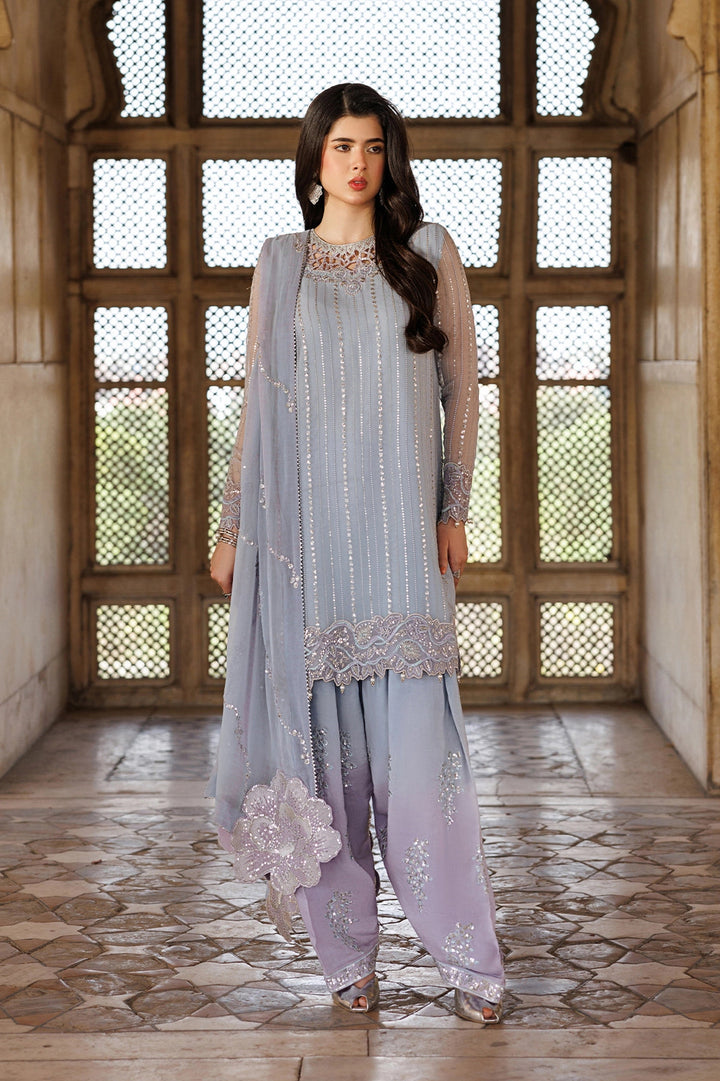 Silk & Chiffon Grey Stitched Suit - Vanya