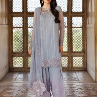 Silk & Chiffon Grey Stitched Suit - Vanya