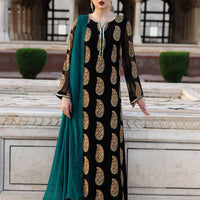 Silk & Chiffon Black Stitched Suit - Vanya