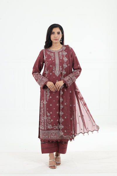 Dusty Rose - Farasha Bahaar Embroidered Lawn Stitched