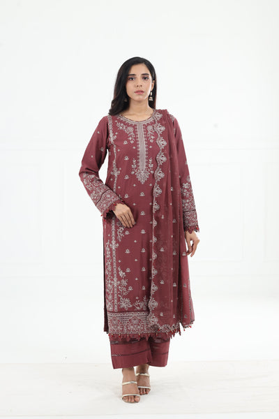 Dusty Rose - Farasha Bahaar Embroidered Lawn Stitched