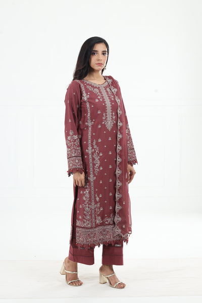 Dusty Rose - Farasha Bahaar Embroidered Lawn Stitched