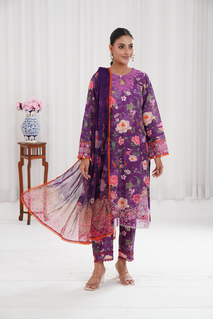 Majestic Purple - Farasha Printed Essentials Stitched