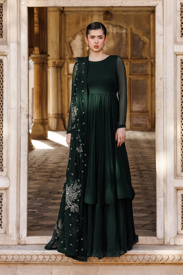 Chiffon Bottle Green Stitched Suit - Vanya