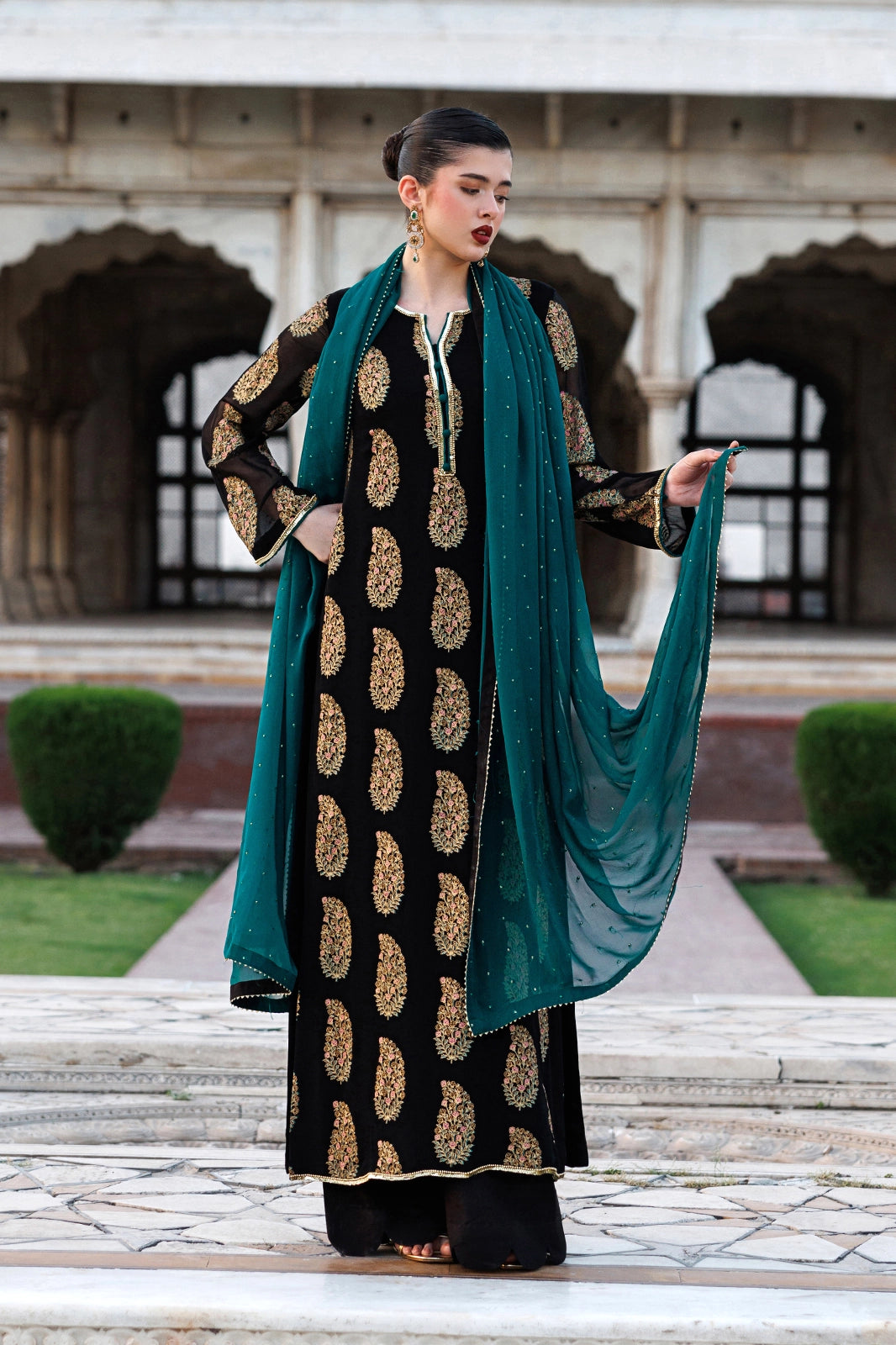 Silk & Chiffon Black Stitched Suit - Vanya