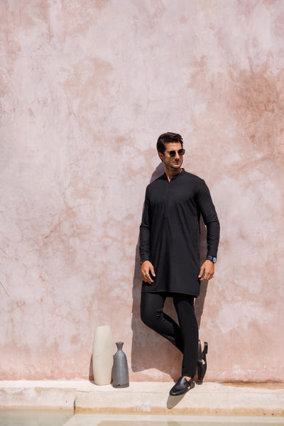 Polyester Viscose Black Kurta Trouser - Almirah