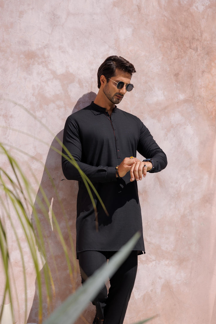 Polyester Viscose Black Kurta Trouser - Almirah