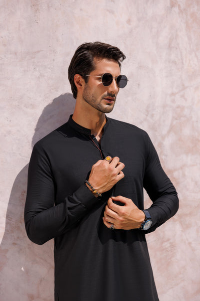 Polyester Viscose Black Kurta Trouser - Almirah