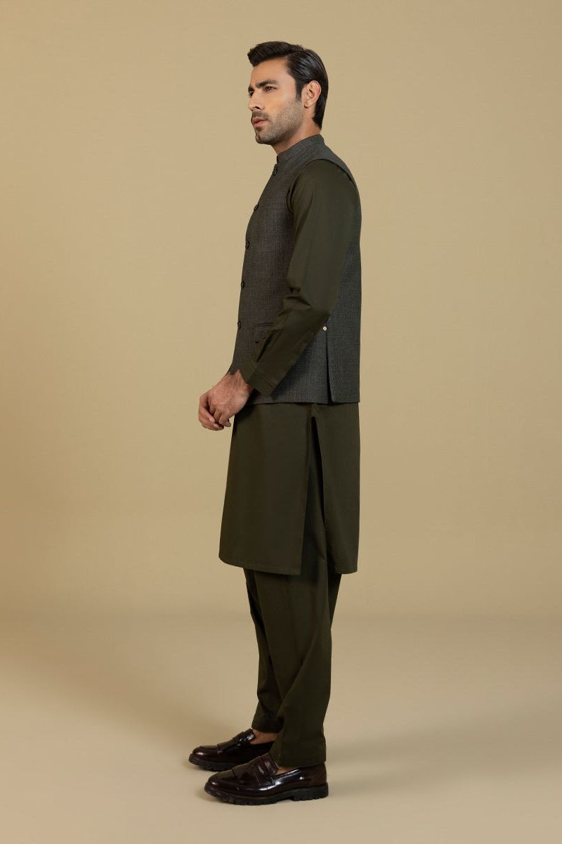 Plain Olive Waistcoat - Sapphire