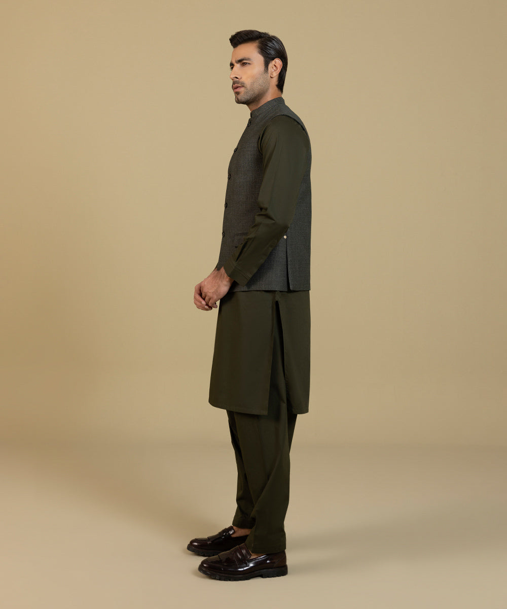 Plain Olive Waistcoat - Sapphire