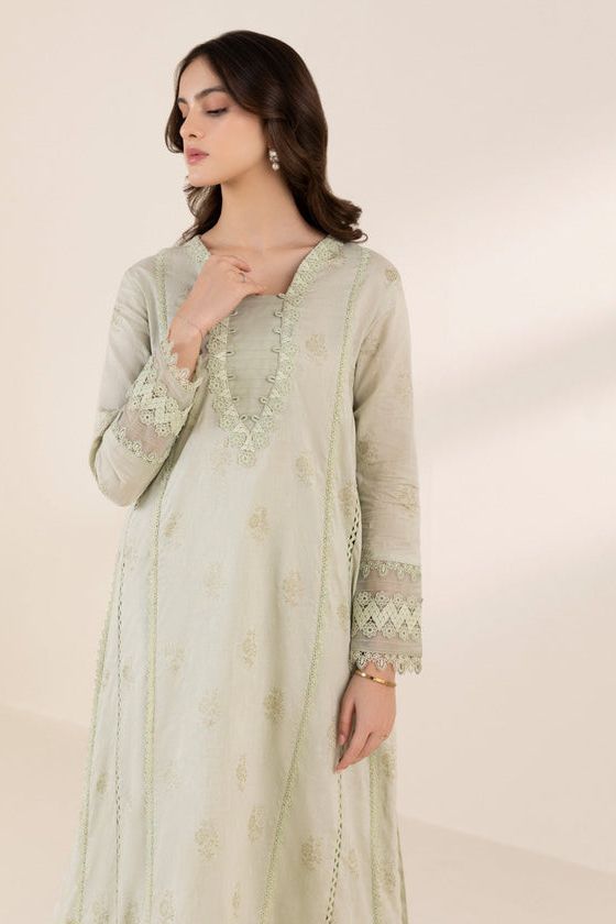 Printed Jacquard Pista Green 3 Piece Suit - Sapphire