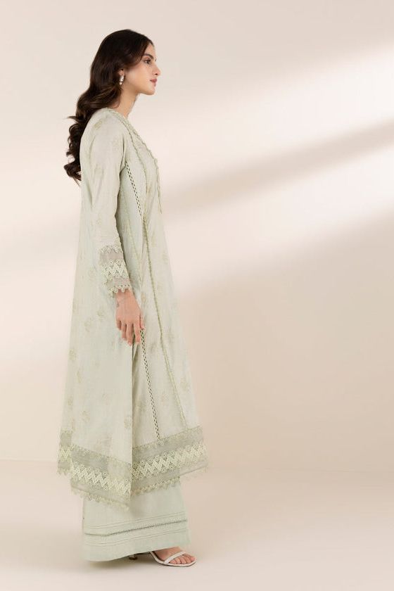 Printed Jacquard Pista Green 3 Piece Suit - Sapphire