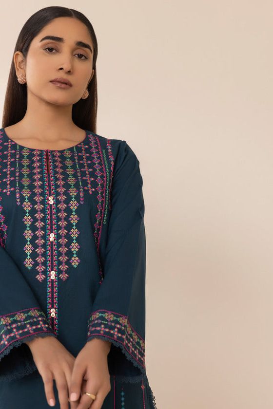 Embroidered Dobby Zinc 2 Piece Suit - Sapphire