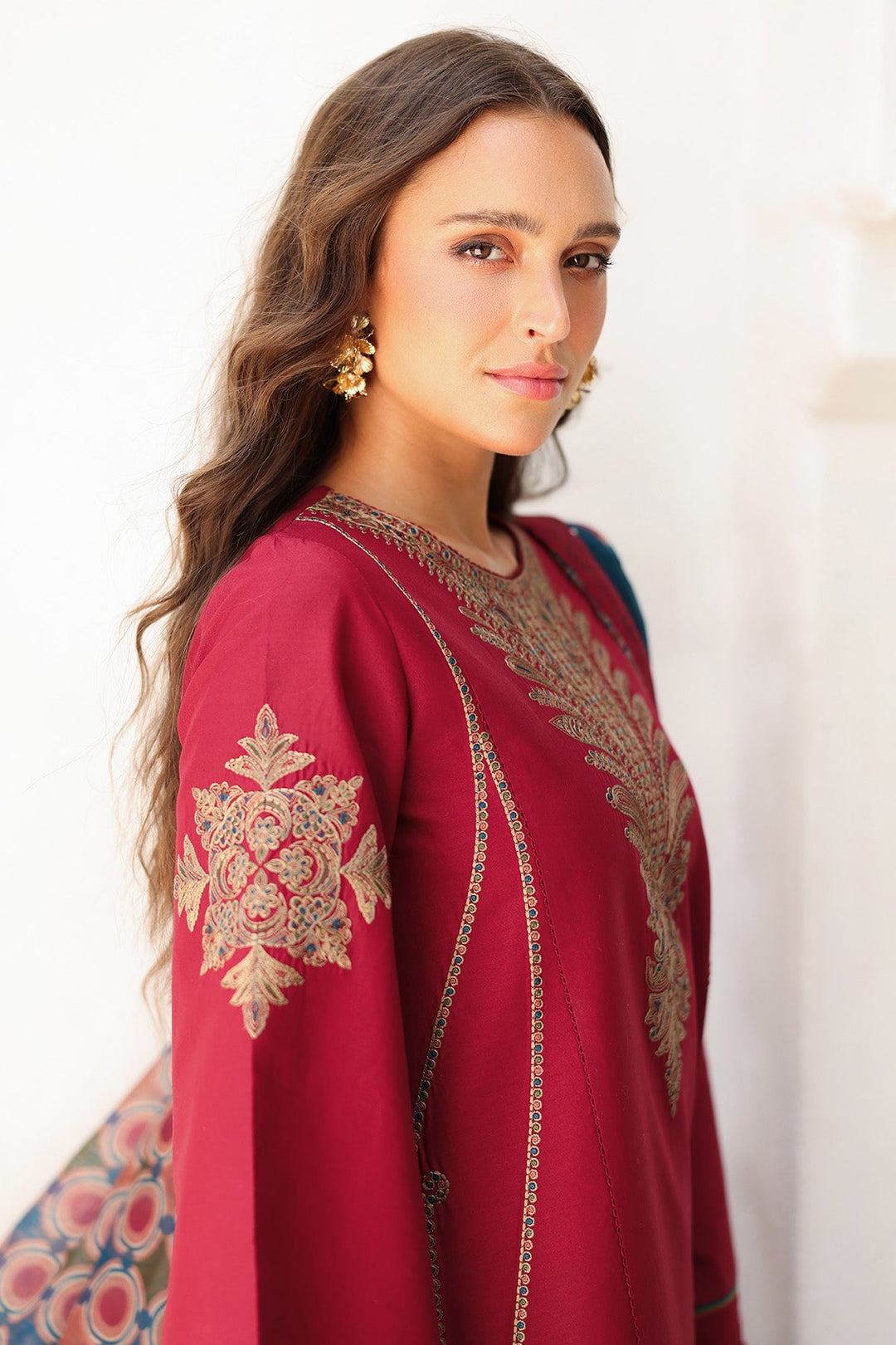 Embroidered Lawn Red Stitched Suit - Jazmin