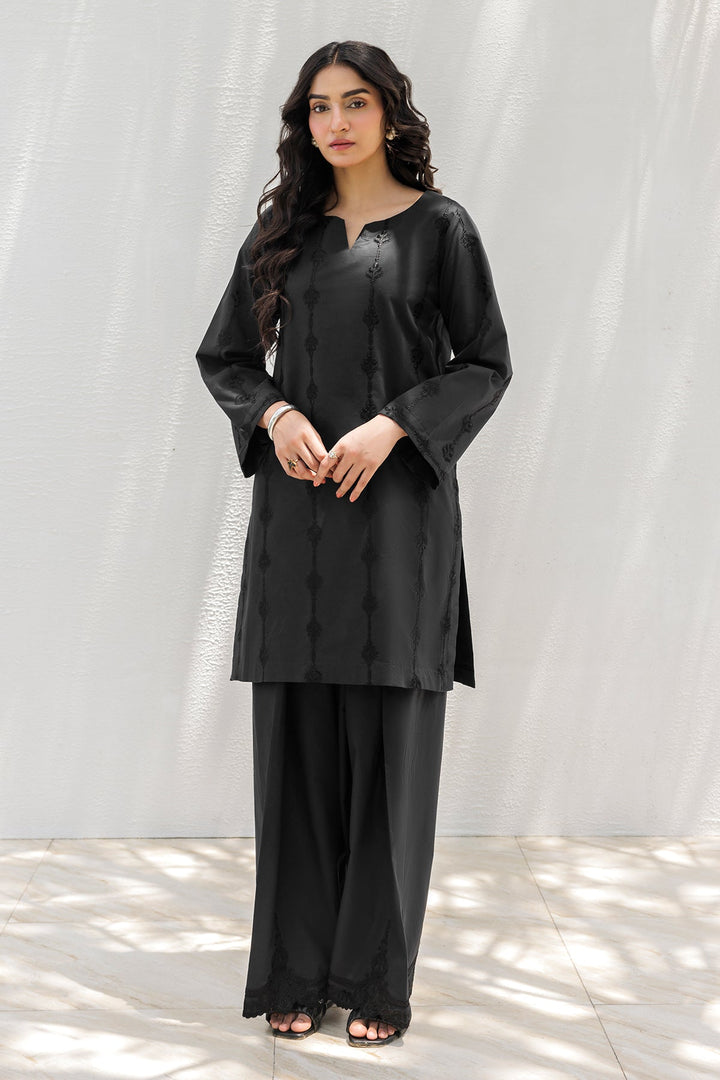 Embroidered Cotton Black & White Stitched Suit - Charizma