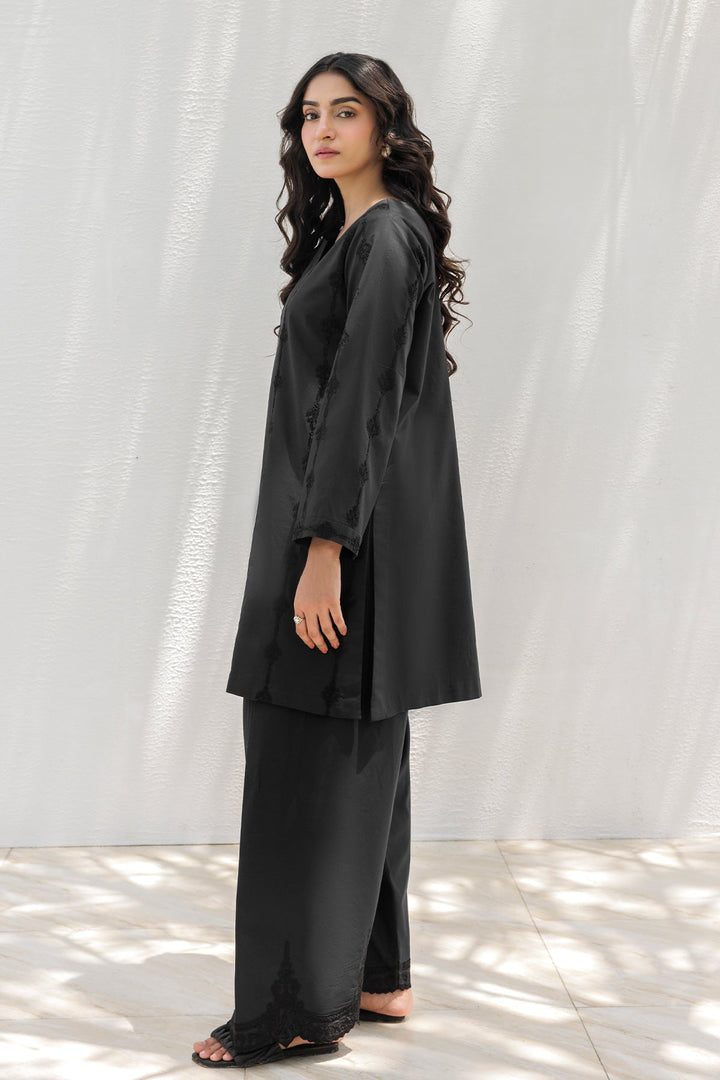 Embroidered Cotton Black & White Stitched Suit - Charizma