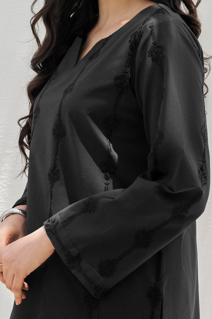 Embroidered Cotton Black & White Stitched Suit - Charizma