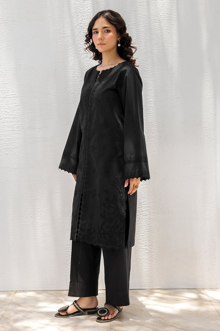 Embroidered Cotton Black & White Stitched Suit - Charizma