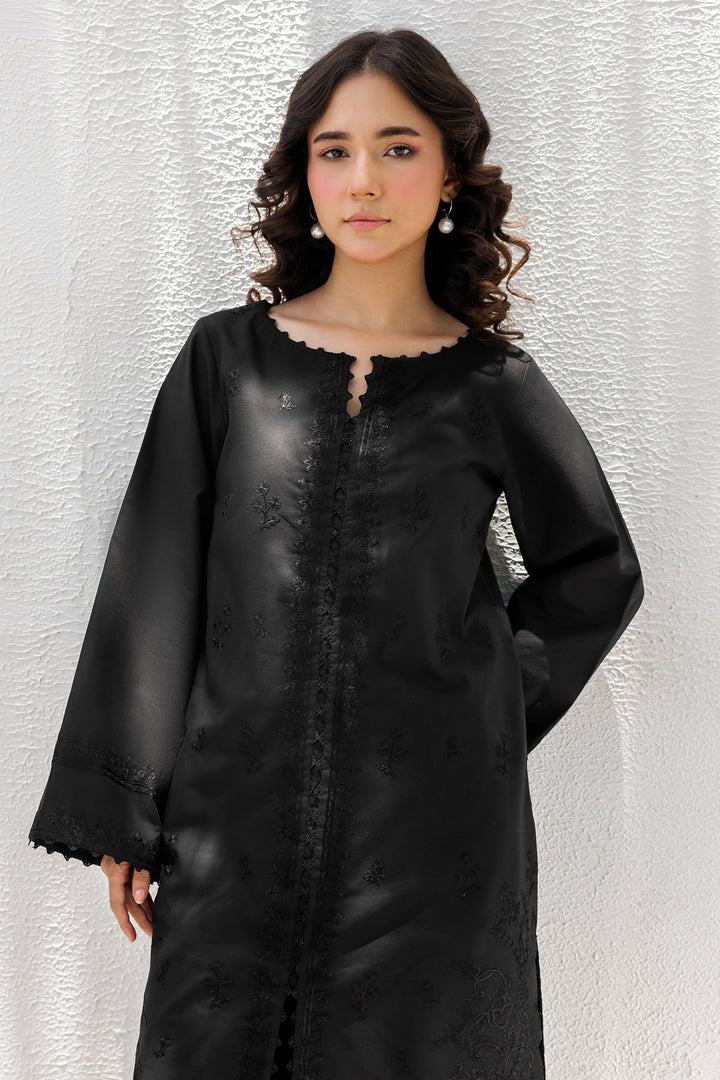 Embroidered Cotton Black & White Stitched Suit - Charizma