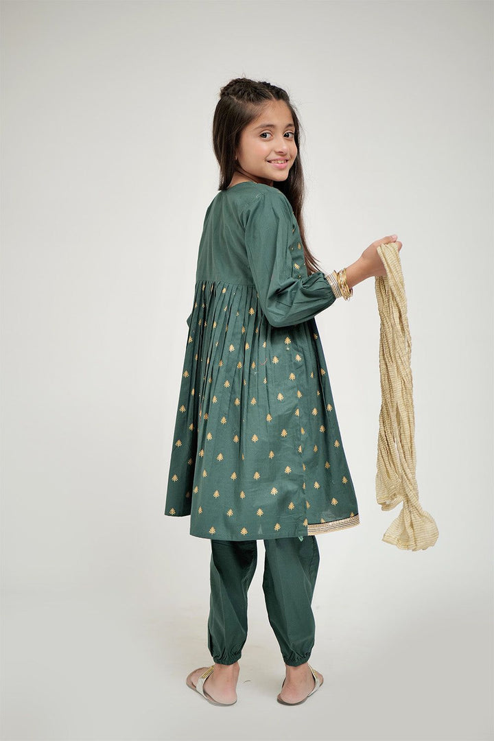 Cotton Plain Cambric Bottle Green Stitched Suit - Senorita