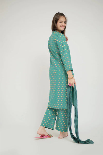 Cotton Lawn Printed Teal Stitched Suit - Senorita