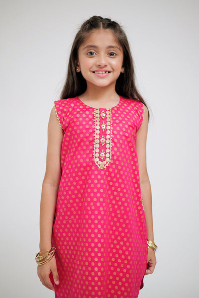 Cotton Plain Cambric Shocking Pink Stitched Suit - Senorita