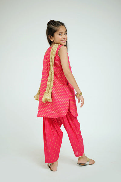 Cotton Plain Cambric Shocking Pink Stitched Suit - Senorita