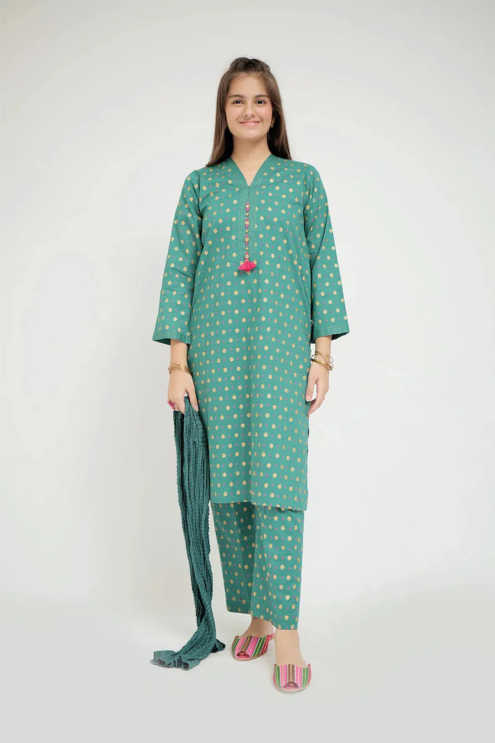 Cotton Lawn Printed Teal Stitched Suit - Senorita
