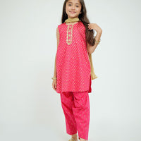 Cotton Plain Cambric Shocking Pink Stitched Suit - Senorita