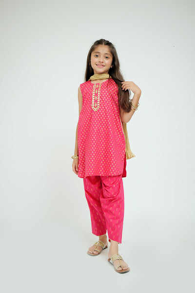 Cotton Plain Cambric Shocking Pink Stitched Suit - Senorita