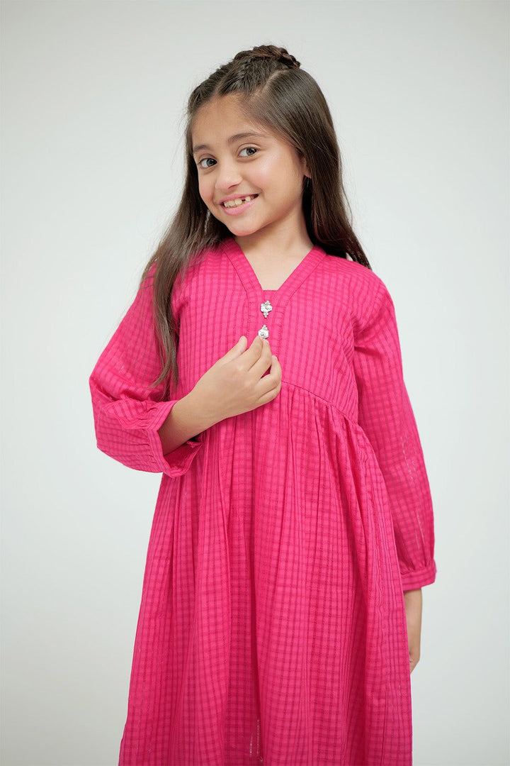 Cotton Self Dobby Check Shocking Pink Stitched Suit - Senorita