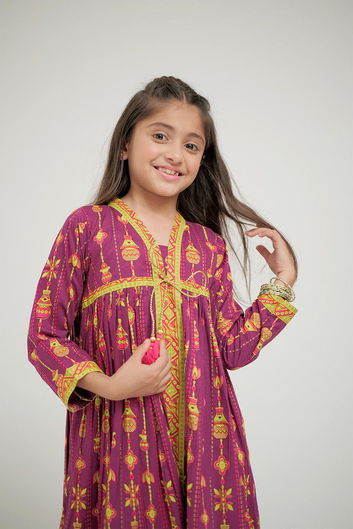 Cotton Gold Print Lawn Magenta Stitched Suit - Senorita