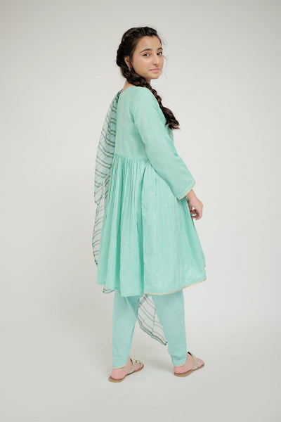 Viscose Jacquard Flament Golden & Green Stitched Suit - Senorita