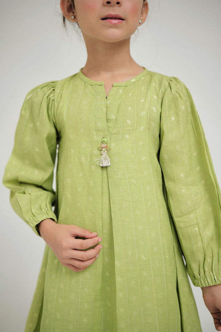 Viscose Jacquard Flament Parrot Green Stitched Suit - Senorita