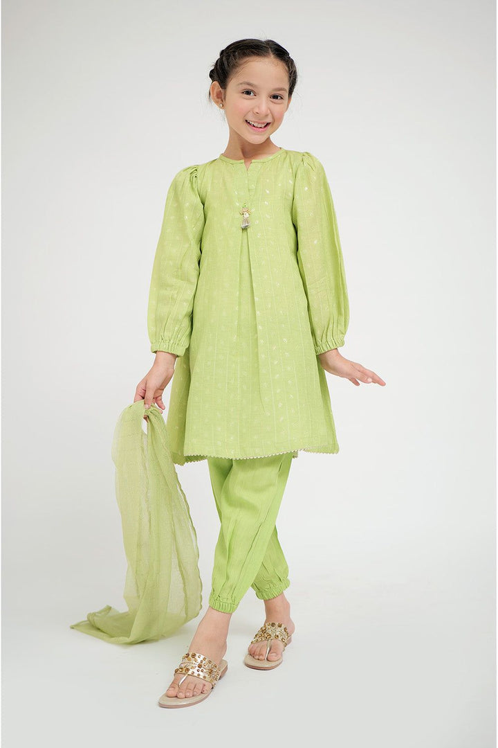 Viscose Jacquard Flament Parrot Green Stitched Suit - Senorita