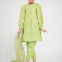 Viscose Jacquard Flament Parrot Green Stitched Suit - Senorita