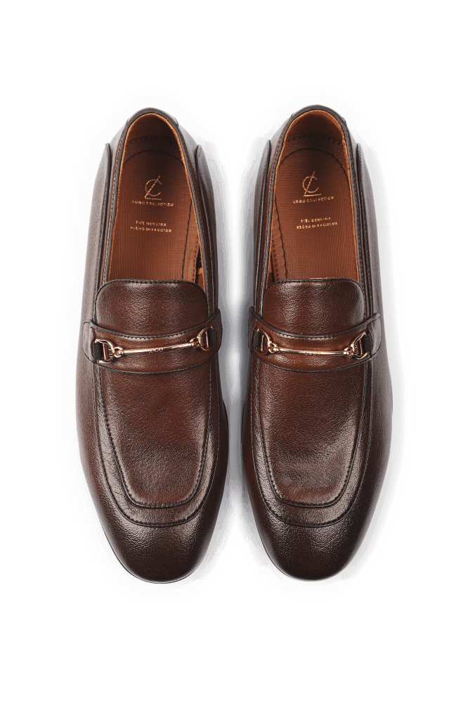 Leather Formal Brown Shoes - Logo