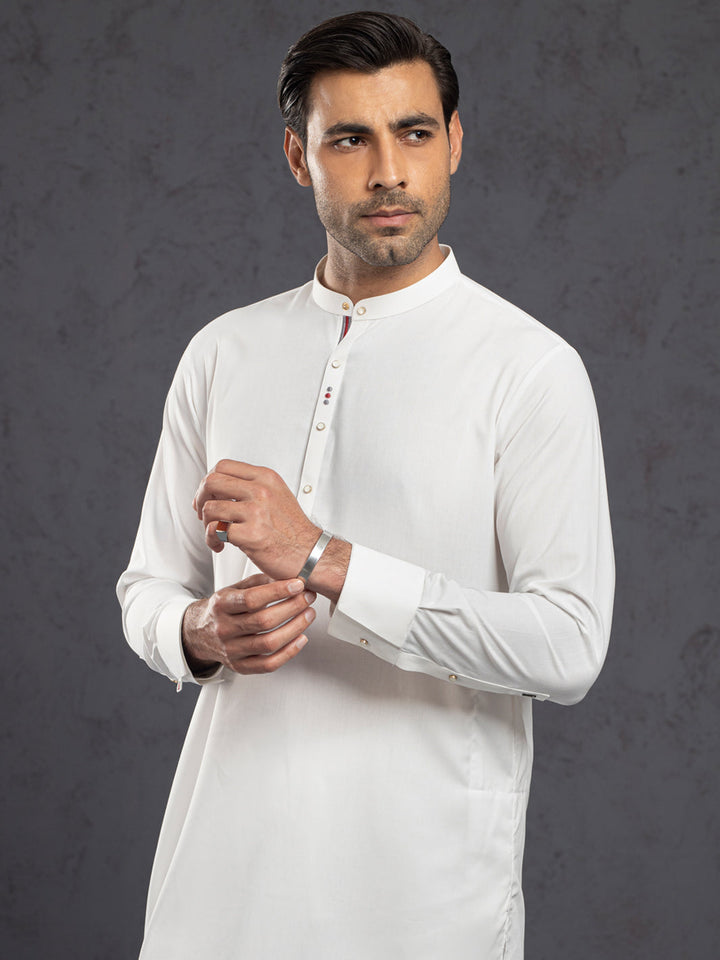 Blended White Kurta Trouser - Almirah