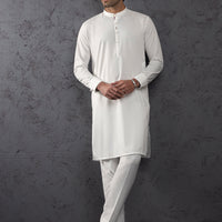 Blended White Kurta Trouser - Almirah