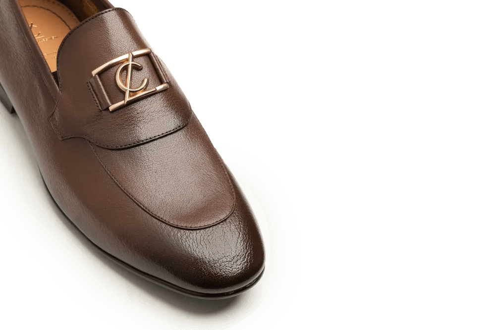 Leather Formal Brown Shoes - Logo