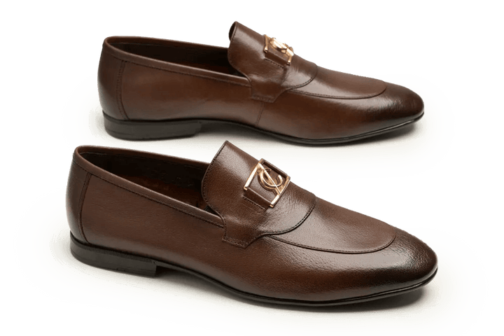 Leather Formal Brown Shoes - Logo