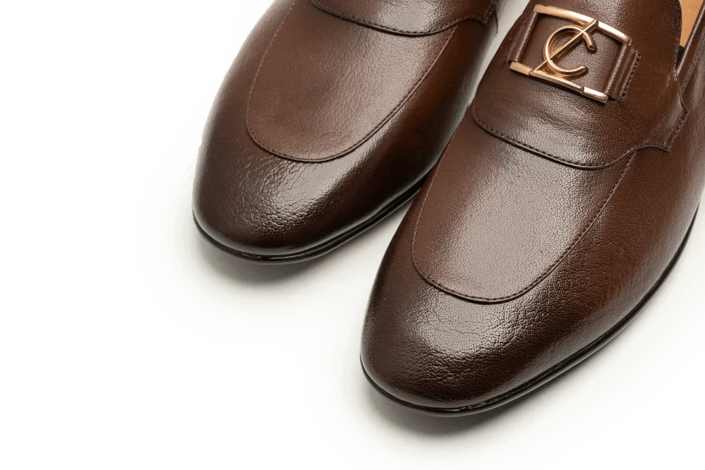 Leather Formal Brown Shoes - Logo