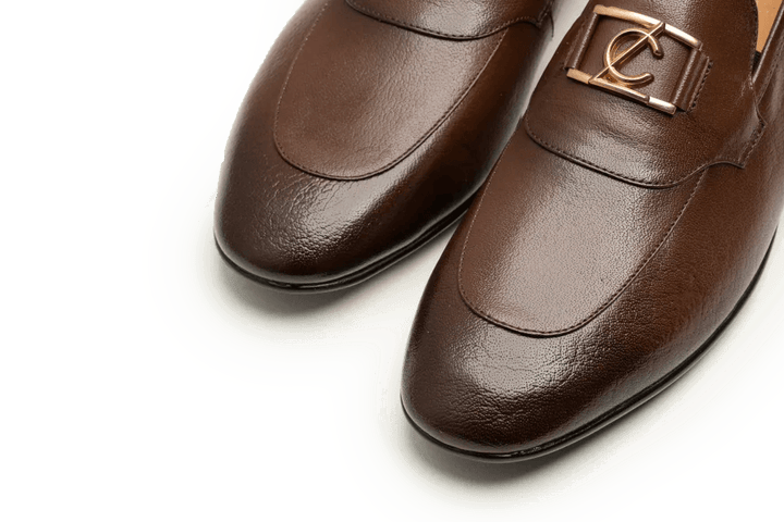 Leather Formal Brown Shoes - Logo
