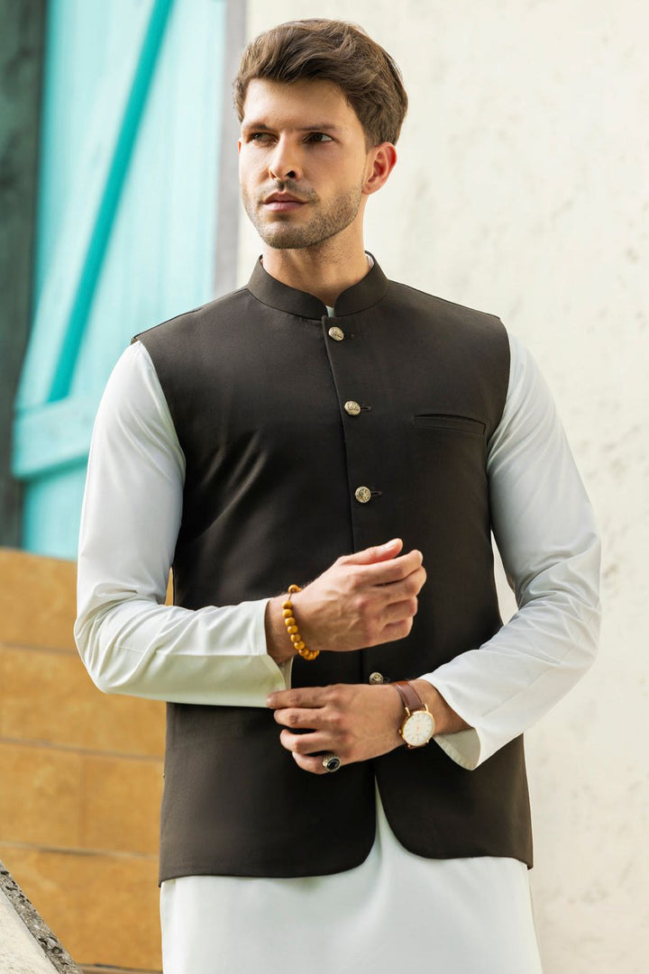 Blended Dark Brown Waist Coat - Almirah