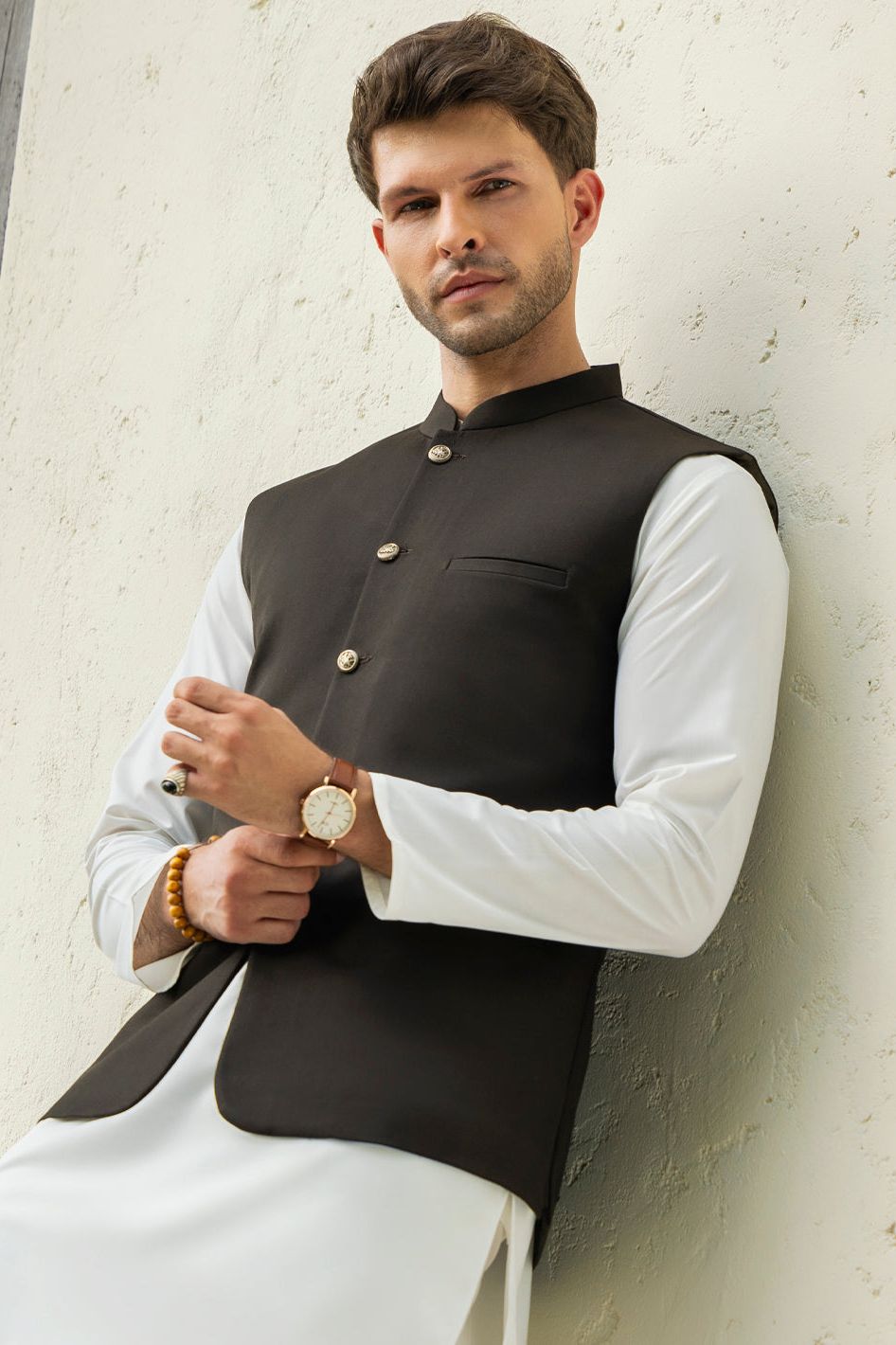 Blended Dark Brown Waist Coat - Almirah