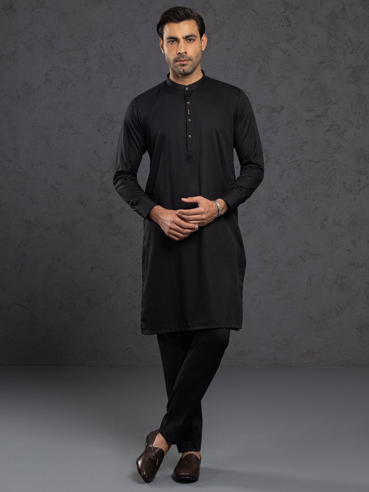 Blended Black Kurta Trouser - Almirah