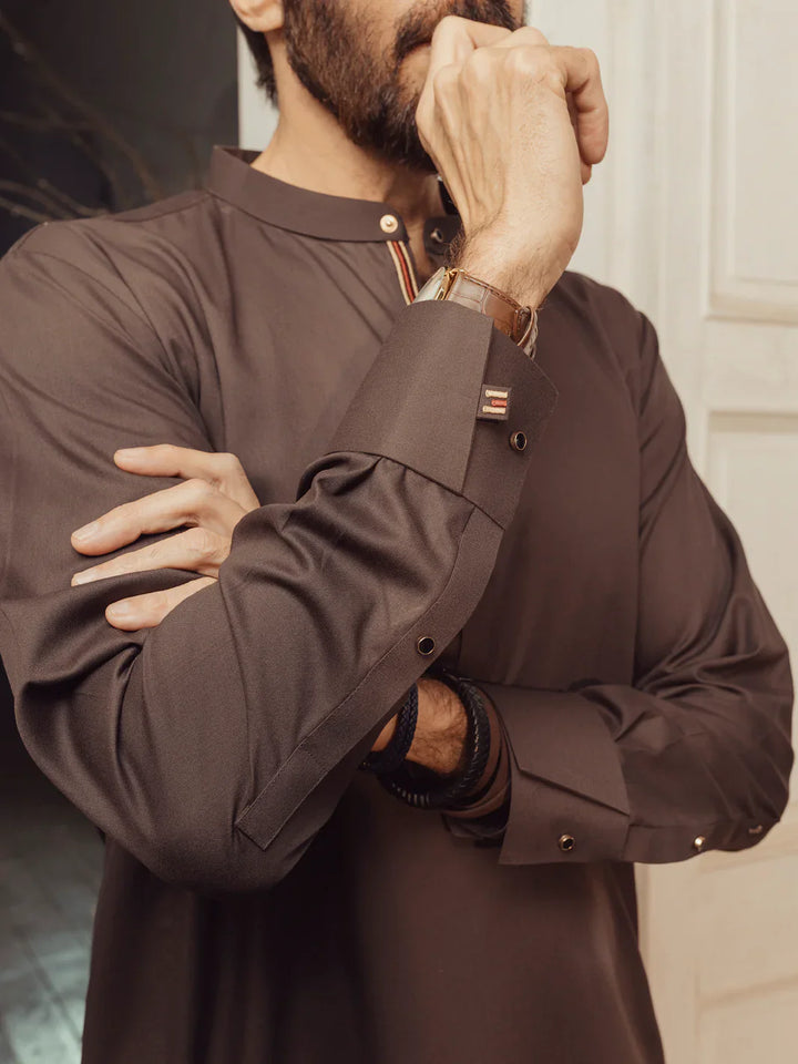 Blended Brown Kurta Trouser- Almirah