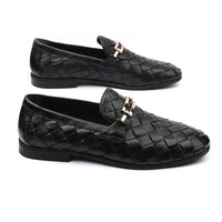 Leather Formal Black Shoes - Logo